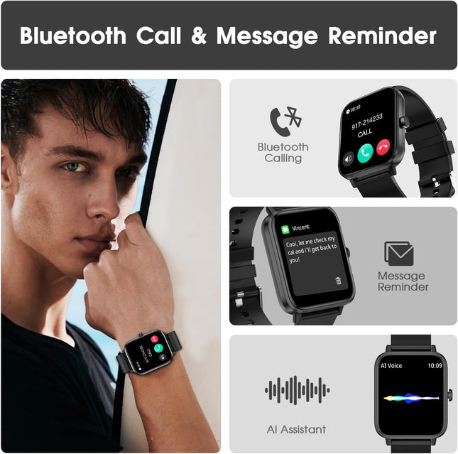 Smart Watch (Answer/Make Call): 1.85" Waterproof Fitness Trackers with 24-Hours Blood Pressure Heart Rate Spo2 Sleep Mon