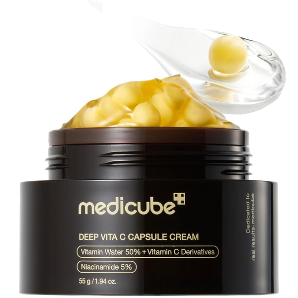 Medicube Deep Vitamin C Golden Capsule Face Moisturizer - Liposome Capsules for Wrinkles, Skin Radiance - Transparent Gel for Glow Hydration -