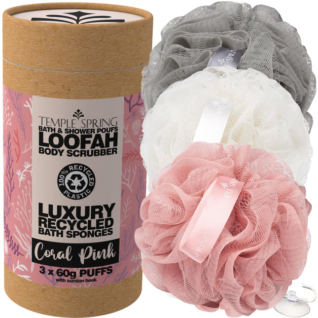 Temple Spring Recycled Luffa Sponges, Bathroom Shower Accessories, Loofa Bath Sponge, Exfoliating Body Scrubber Exfoliat