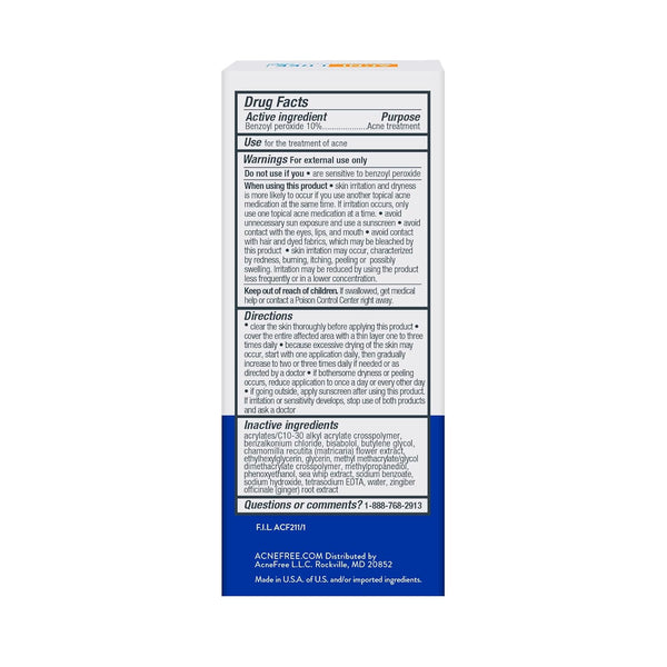 Acnefree Terminator 10 Acne Spot Treatment with Benzoyl Peroxide 10% Maximum Strength Acne Cream Treatment, 1 Ounce - Pack of 1