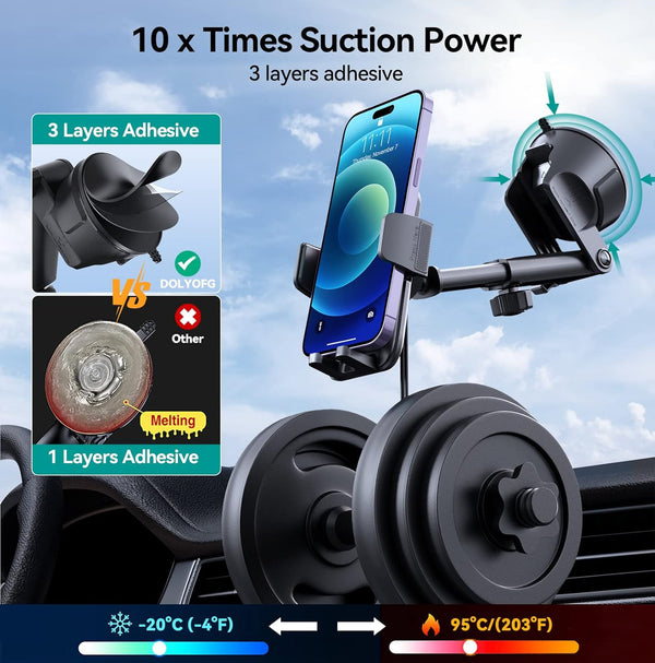 Car Phone Holder Mount, [Military-Grade Suction & Super Sturdy Base] 3 in 1 Universal Phone Mount for Car Dashboard Windshield Air Vent Car Mount