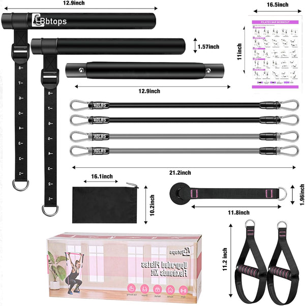 Pilates Bar Kit with Resistance Bands,Pilates Bar with Stackable Bands Workout Equipment for Legs,Hip,Waist and Arm,Exercise Fitness Equipment for