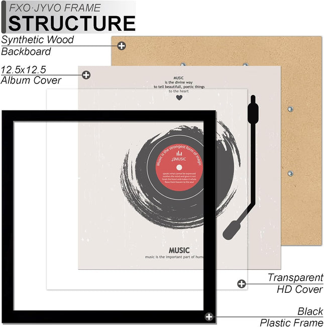 Vinyl Record Frame for the Wall Display Album Cover, Black 12.5 X 12.5 Frame for Any 12 Inch LP Record with Cover - 1 Pa