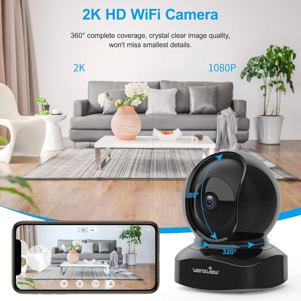 Wansview Security Camera Indoor, 360 Degree Wifi Home Security Cameras for Pet/Dog/Nanny, 2 Way Audio Night Vision, Works with Alexa, with TF Card