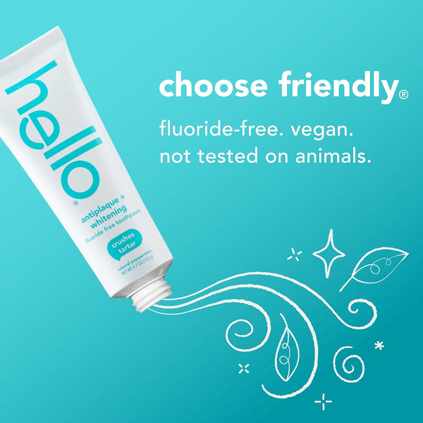 Hello Antiplaque and Whitening Fluoride Free Toothpaste, Whitening Toothpaste with Coconut Oil and Tea Tree Oil, Helps Whiten Teeth, Natural