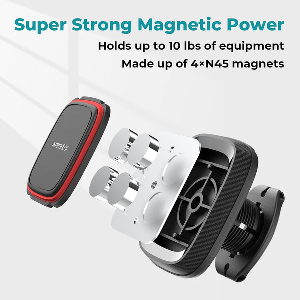 Apps2Car Magnetic Phone Holder for Car, Dashboard Windshield Phone Holder Mount with Flexible Arm & Built-In Strong Magnets, Suction Cup Phone