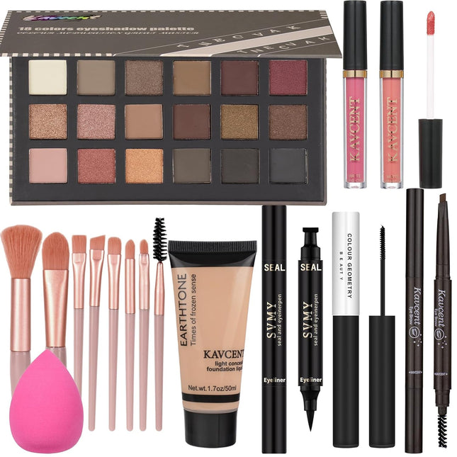 All in One Makeup Kit for Women Girls Teens Makeup Set 16 Colors Eyeshadow Palette Foundation Eyeliner Contouring Stick 