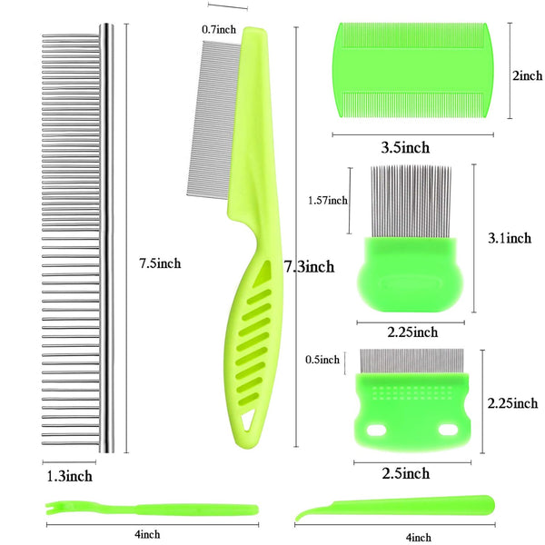 Lamoutor 7Pcs Pet Flea Comb Fine Tooth Comb and Pet Stainless Steel Combs for Dogs Cats Pet