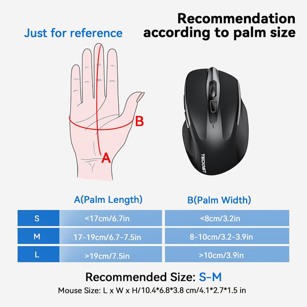 TECKNET Wireless Mouse Rechargeable, 2.4G USB-A Silent Mouse, Quiet Click, 6 Adjustable 4800 DPI, Cordless Computer Mice, Ergonomic Mice for