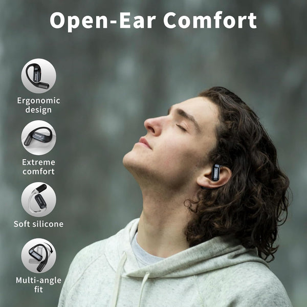 BUGANI Open Ear Headphones, Bluetooth 5.2 Wireless Headphones with Microphone, ENC Clear Talk, Immersive Stereo Sound, Fast Charging, 32H