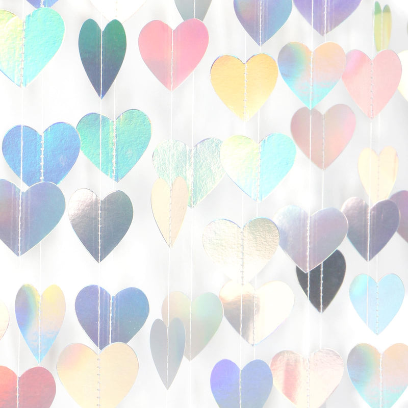Iridescent Disco-Holographic Heart Garland - 52Ft Wedding Hanging Decoration Neon Streamers Banner, Perfect for Bridal Shower, Birthday, Baby
