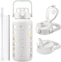 MUKOKO Glass Water Bottles 64Oz with 2 Lids, Half Gallon Drinking Bottle with Straws and Measurements, 2L Sports Drink Jug with Silicone Sleeve,
