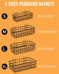 INCLY 4 Pack Pegboard Baskets Bins Set, 4 Size Square Style Black Metal Wire Basket for Any Peg Board Organizing Tools, Pegboard Accessories for