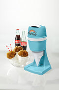 Nostalgia Coca-Cola Snow Cone Shaved Ice Machine - Retro Table-Top Slushie Machine - Includes 1 Reusable Plastic Cup and Ice Mold, Coke Blue