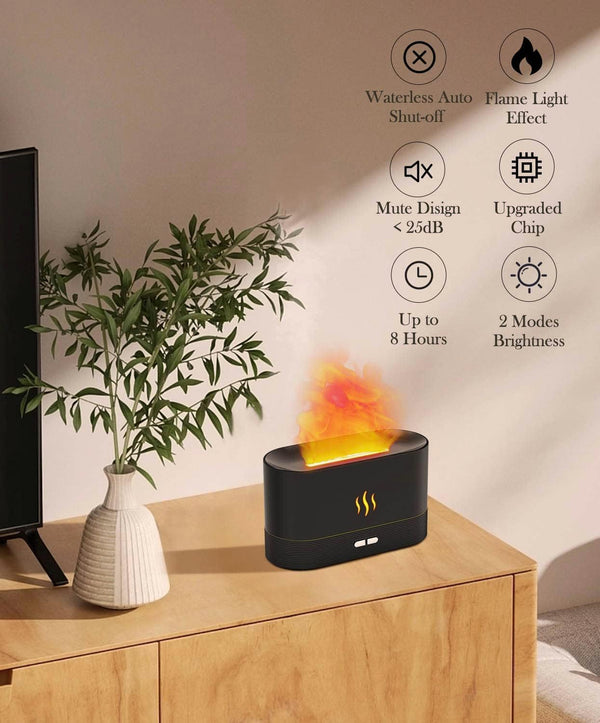 Flame Air Diffuser Humidifier,Upgraded Scent Diffuser for Essential Oils,Ultrasonic Aromatherapy,Fire Mist Humidi with 2 Brightness,Auto-Off