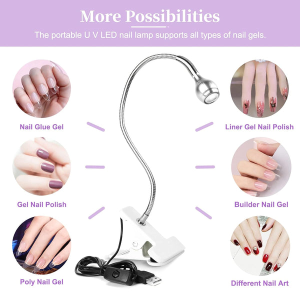 Saviland Mini Nail LED Lamp â Flexible Rotatable USB Quickly Nail Dryer Gel Lamp for Nails with Securing Clip Led Light for Nails for Curing Gel