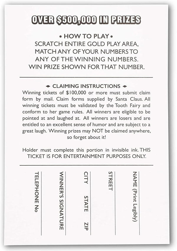 BLUE PANDA 30 Pack Fake Scratch off Lottery Tickets, Gag Prank Winning Lotto Ticket Cards (3 Designs)
