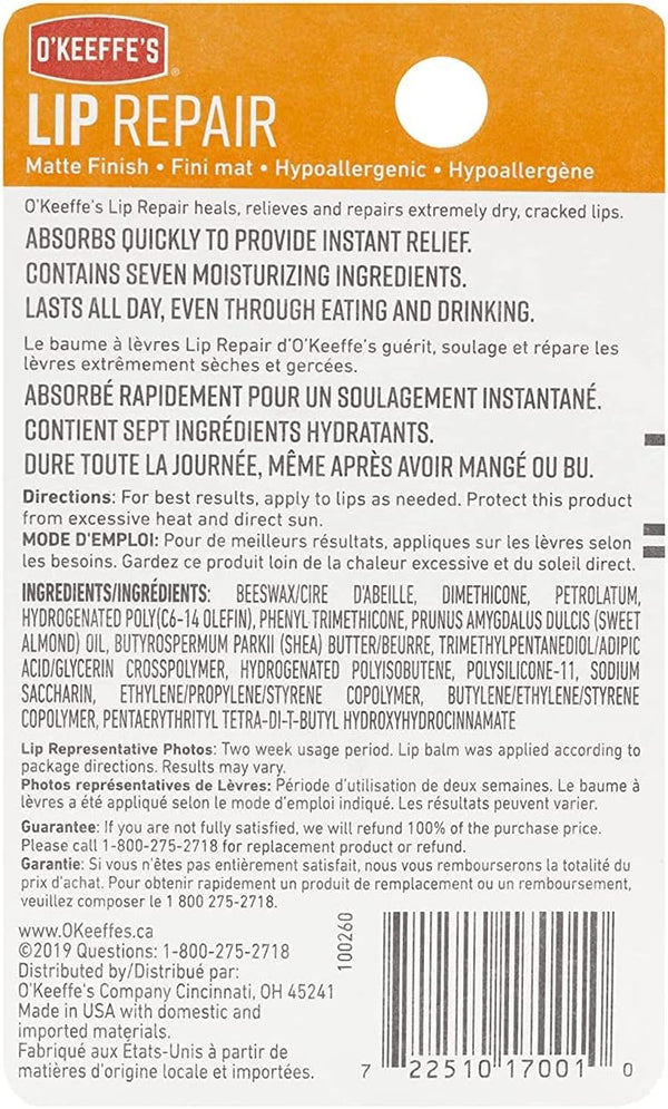 O'Keeffe'S Unscented Lip Repair Lip Balm for Dry, Cracked Lips, Stick, (Pack of 5)