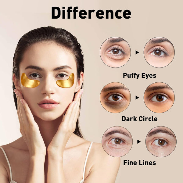 CHMI under Eye Patches (100 Pairs) - 24K Gold Eye Patches for Puffy Eyes, Dark Circles, Eye Bags and Wrinkles, Collagen Skin Care Products, Beauty