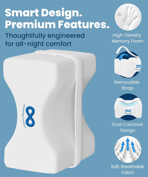 Everlasting Comfort Memory Foam Leg & Knee Pillow for Side Sleepers - FSA/HSA Eligible Sciatica Pain Relief Leg Pillow for Side Sleeping -