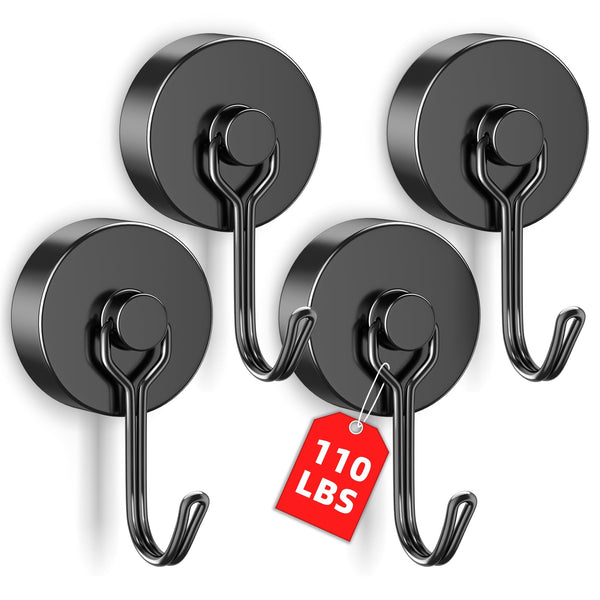 VNDUEEY 4 Pack 110LBS Magnetic Hooks Heavy Duty Neodymium Magnet Hooks for Hanging, Magnets with Hooks, Strong Swivel Magnetic Hooks for Fridge