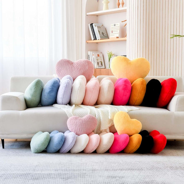 Pink Heart Pillows, Cute Heart Decorative Pillow, Heart Shaped Throw Pillows for Bed, Faux Rabbit Fur Plush Hoom Decor Pillow Cushion for Chair