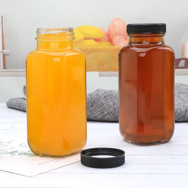 Accguan 12Oz Glass Bottles,Leak-Proof Vintage Water Bottles for Juicing,Hot Sauce,Kombucha,Ginger Jar,Potion,Oil,Milk Bottles,Whiskey,Portable