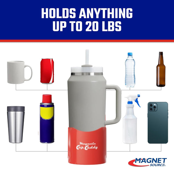Master Magnetics Magnetic Cup Holder - Caddy for Bottles, Glasses, and Cans - Fits on Fridge, Lawnmower, Forklift, Cart, or Ladder - Heavy-Duty