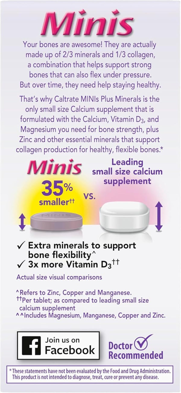 Caltrate Minis 600 plus D3 plus Minerals Calcium and Vitamin D Supplement Tablets, Bone Health and Mineral Supplement for Adults - 150 Count