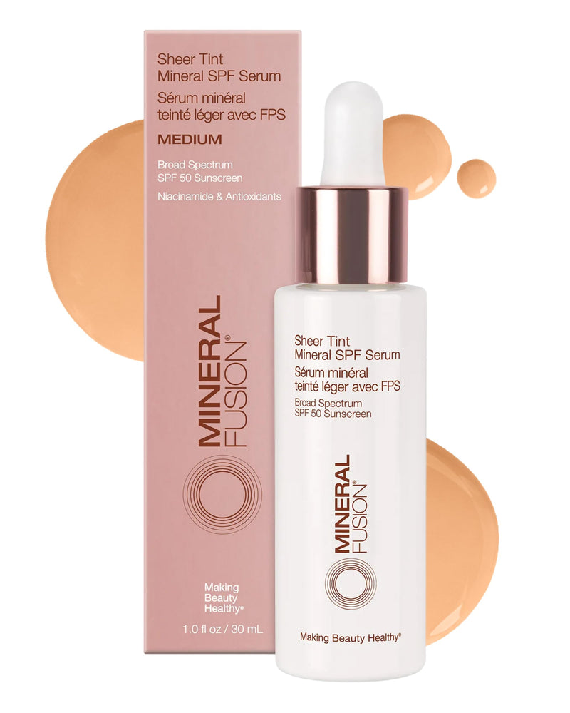 Mineral Fusion Face Serum, Sheer Tint Mineral SPF Serum, 1 Fl Oz, Medium, Tinted Broad Spectrum SPF 50 Mineral Sunscreen, Sheer Coverage,
