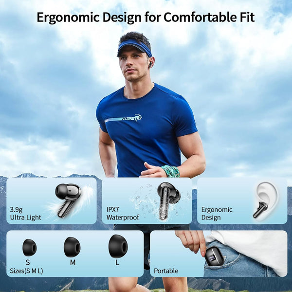 Wireless Earbuds, Bluetooth 5.4 Headphones in Ear Bass Stereo, Ear Buds with 4 ENC Noise Cancelling Mic, 38H Playtime with LED Display, IPX7