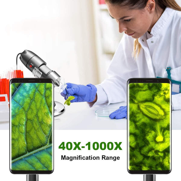 USB Microscope Camera 40X to 1000X, Cainda Digital Microscope with Metal Stand & Carrying Case, Compatible with Android Windows Linux Mac,