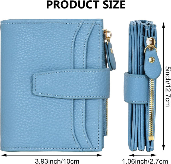 Oscaurt Small Wallet Women RFID Blocking Bifold Compact Credit Card Holder Leather Wallets for Women with Zipper Coin Pocket and 2 ID Window (Blue)