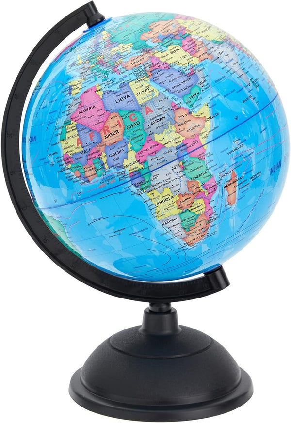 Juvale Rotating World Globe with Stand for Kids Learning, 8-Inch Spinning Earth Globe for Classroom Geography Education
