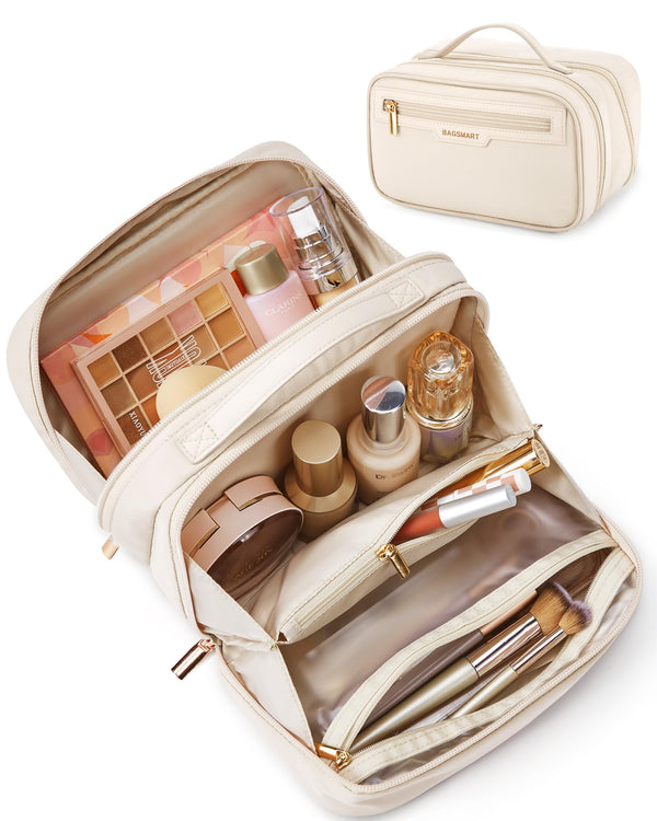 BAGSMART Travel Makeup Bag, Make up Bag with Multiple Compartments for Organizer, Durable & Compact Cosmetic Organizer for Women for Travel