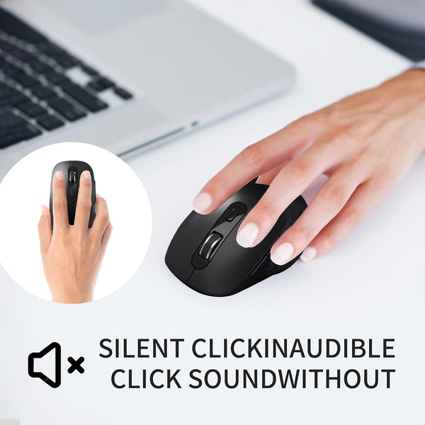 Wireless Mouse,2.4G USB Computer Mouse with 3-Level, Silent Quiet Click, Ergonomic, 6 Buttons Portable for Pc,Laptop,Chromebook,Mac - Black