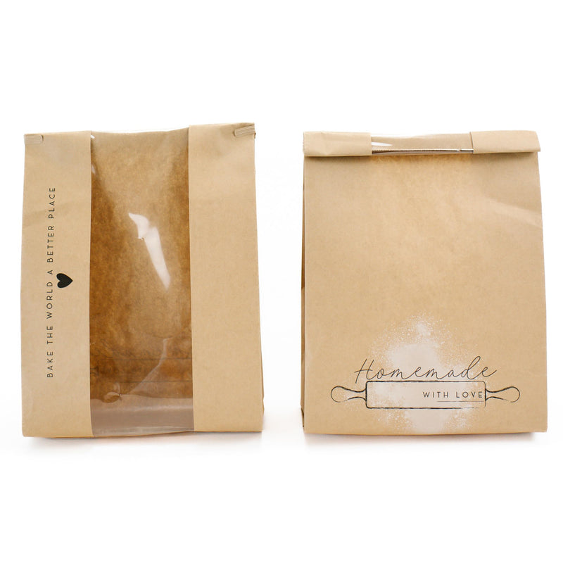 50 Pk Paper Bread Bags for Homemade Bread Gift Giving | Kraft Paper Bread Loaf Bags with Window | Sourdough Bread Bags for Gifting | Tin Tie Tab |