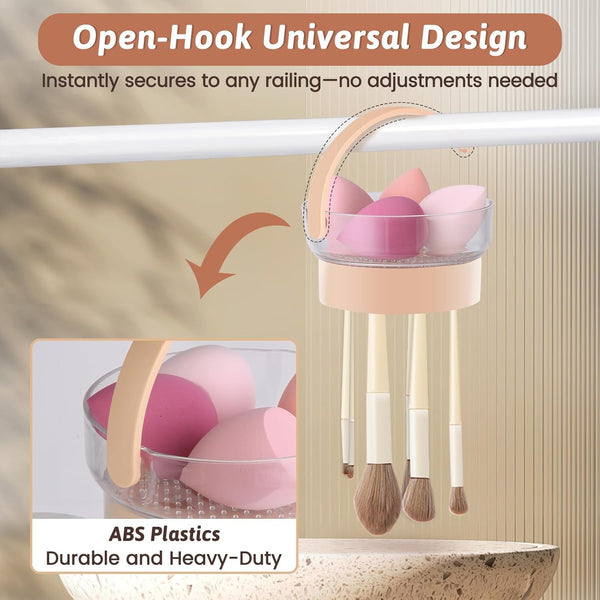 3 in 1 Makeup Brush Cleaner Mat, Silicone Makeup Brush Cleaner Bowl and Dryer, Waterproof Makeup Brush and Sponge Cleaner with Lid (Khaki)