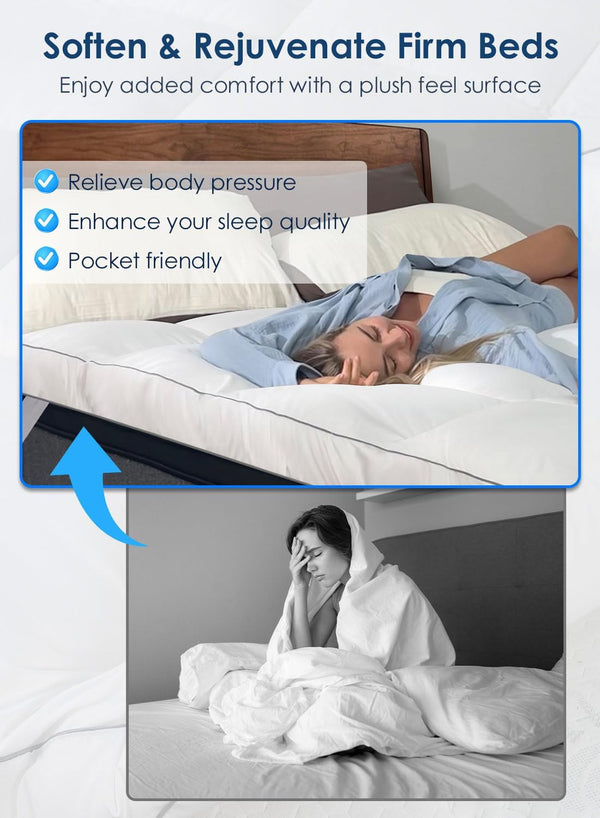 QUEEN ROSE Mattress Topper Queen, Extra Soft Pillow Top Mattress Topper Queen for Firm Bed, Thick Baffle Box Cooling Cloud-Like down Alternative