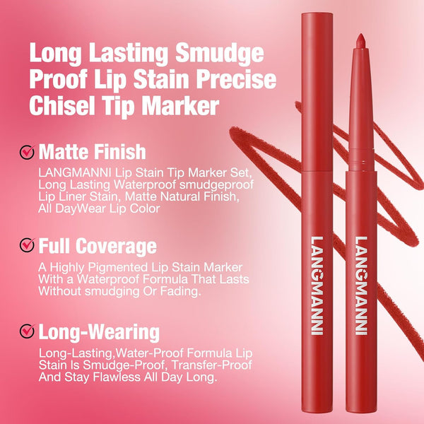 LANGMANNI 12 Colors Sculpting Matte Velvet Lip Liner Set,Smooth Creamy Texture,Waterproof and High Pigmented for Girls Daily Application Lip Makeup