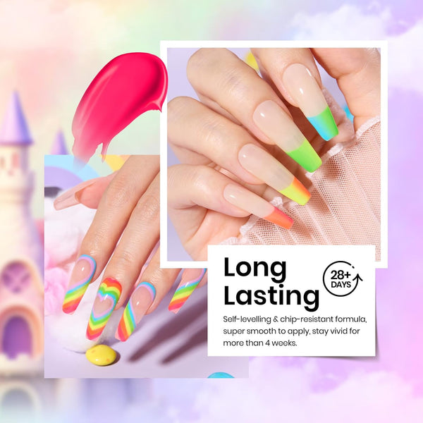 Beetles Neon Gel Nail Polish Set, Summer Gel Polish Kit 6 Colors Hot Pink Orange Yellow Green Blue Purple Soak off UV Nail Lamp Design Manicure
