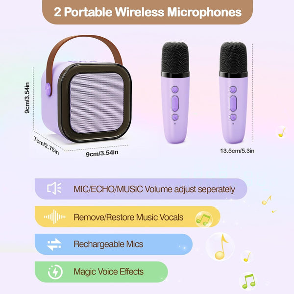 Shinepick Portable Karaoke Machine,Mini Wireless Karaoke Machine,With 2 Microphone,Bluetooth Karaoke Speaker,With Funny Voice,4-12 Years Old