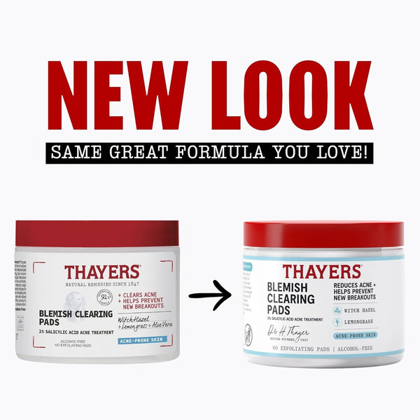 Thayers Blemish Clearing Acne Pads, Salicylic Acid Acne Treatment for Face, Pore Reducing, Exfoliating, and Soothing Skincare, Witch Hazel Toner