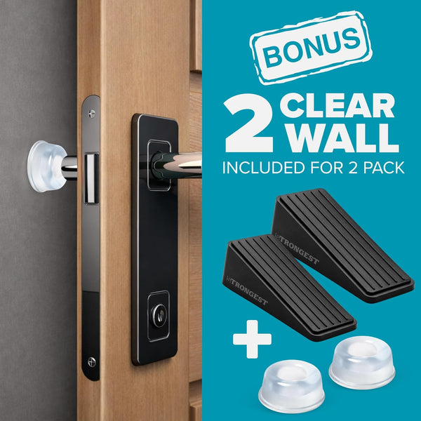 Strongest Home Door Stopper, Heavy Duty Door Stop Wedge Made of Premium Quality Zinc and Rubber Suits Any Door, Any Floor. plus 2 Self Adhesive