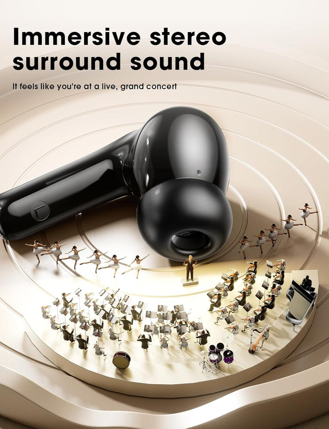 Wireless Earbuds, Bluetooth Ear Buds with Big Bass Stereo Sound, 48 Hours Playtime, Lightweight In-Ear Fit Earphones, IP