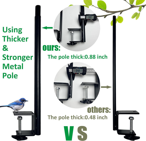 Upgraded Bird Feeding Station Kit,Deck Railing Mounted Birds Feeder Pole for Balcony with 3 Hooks,Bird Bath,Metal Mesh Tray and Suet