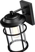 Outdoor Wall Lantern, Exterior Waterproof Wall Sconce Light Fixture, Anti-Rust Black Wall Mount Lighting with Seeded Glass Shade, E26 Socket Front