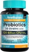 Newrhythm Probiotics 120 Billion CFU 36 Strains, 3-In-1 Probiotics for Digestive Health & Immune Support with Prebiotics & Enzymes, Probioticos