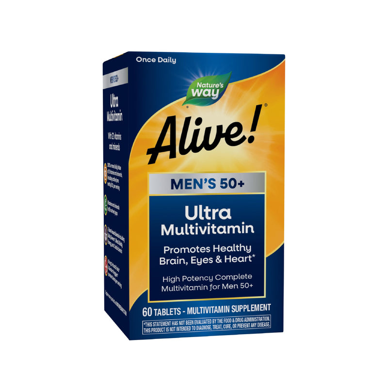 Nature's Way Alive! Men’s 50+ Daily Ultra Multivitamin, High Potency Formula, Supports Healthy Brain, Eyes & Heart*, with Methylated B12,