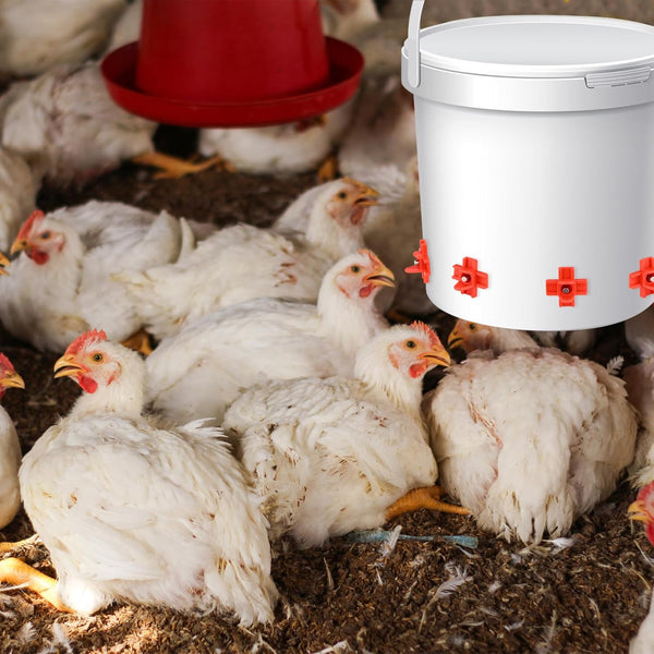 Chicken Water Nipples, 15 Pcs Horizontal Poultry Automatic Waterer Nipples for Bucket with 15 Pcs Ring Gaskets, 15 Pcs Wing Nuts, 9mm Drill Bit